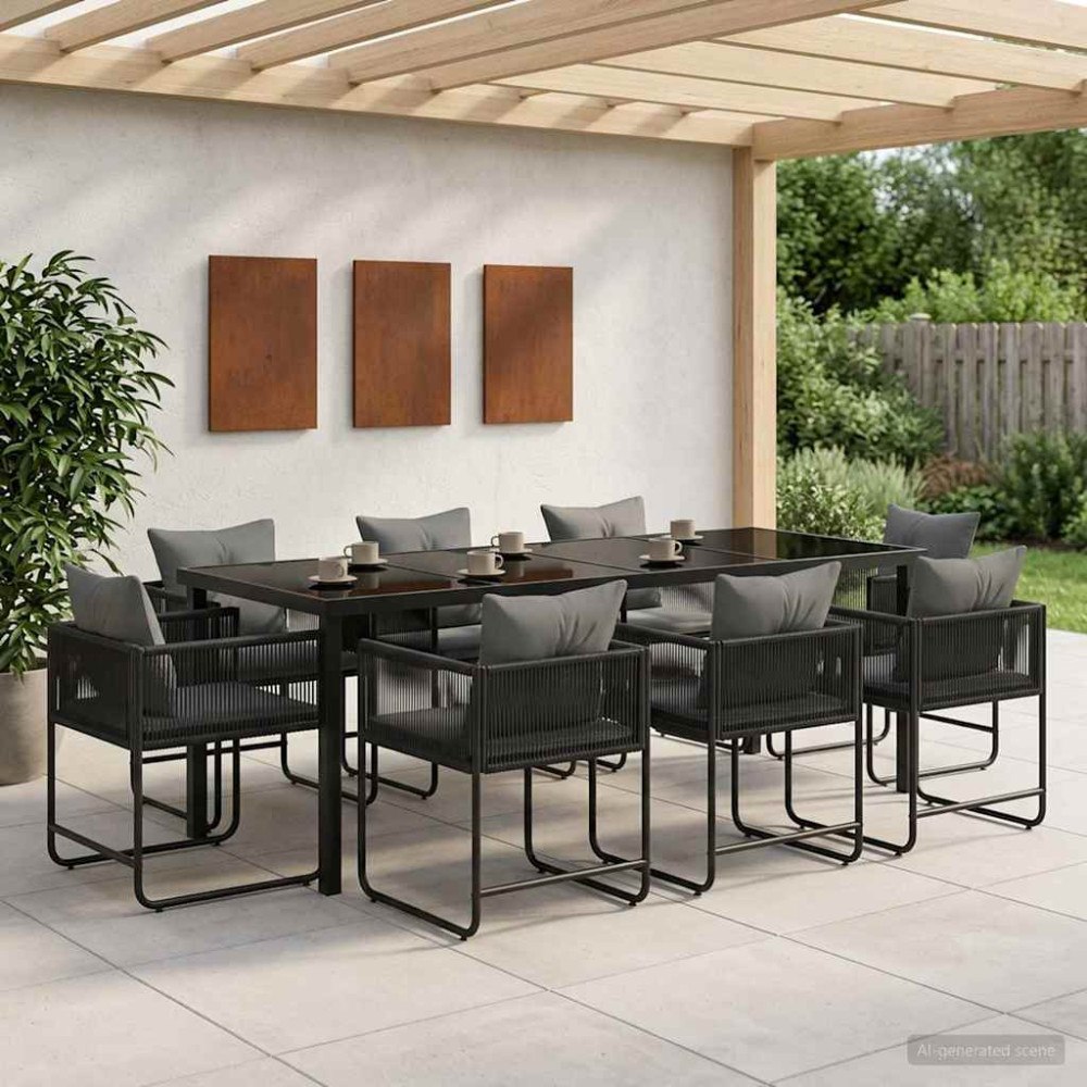 vidaXL Trädgårdsmöbelset 9 pcs Svart och Anthracit 200 x 80 x 73 cm