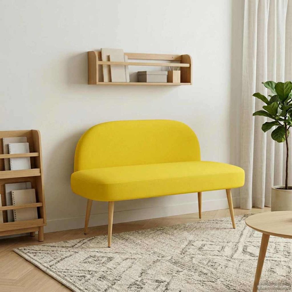 vidaXL Klädd bänk med ryggstöd Ljusgul 110 x 60 x 76 cm Polyester
