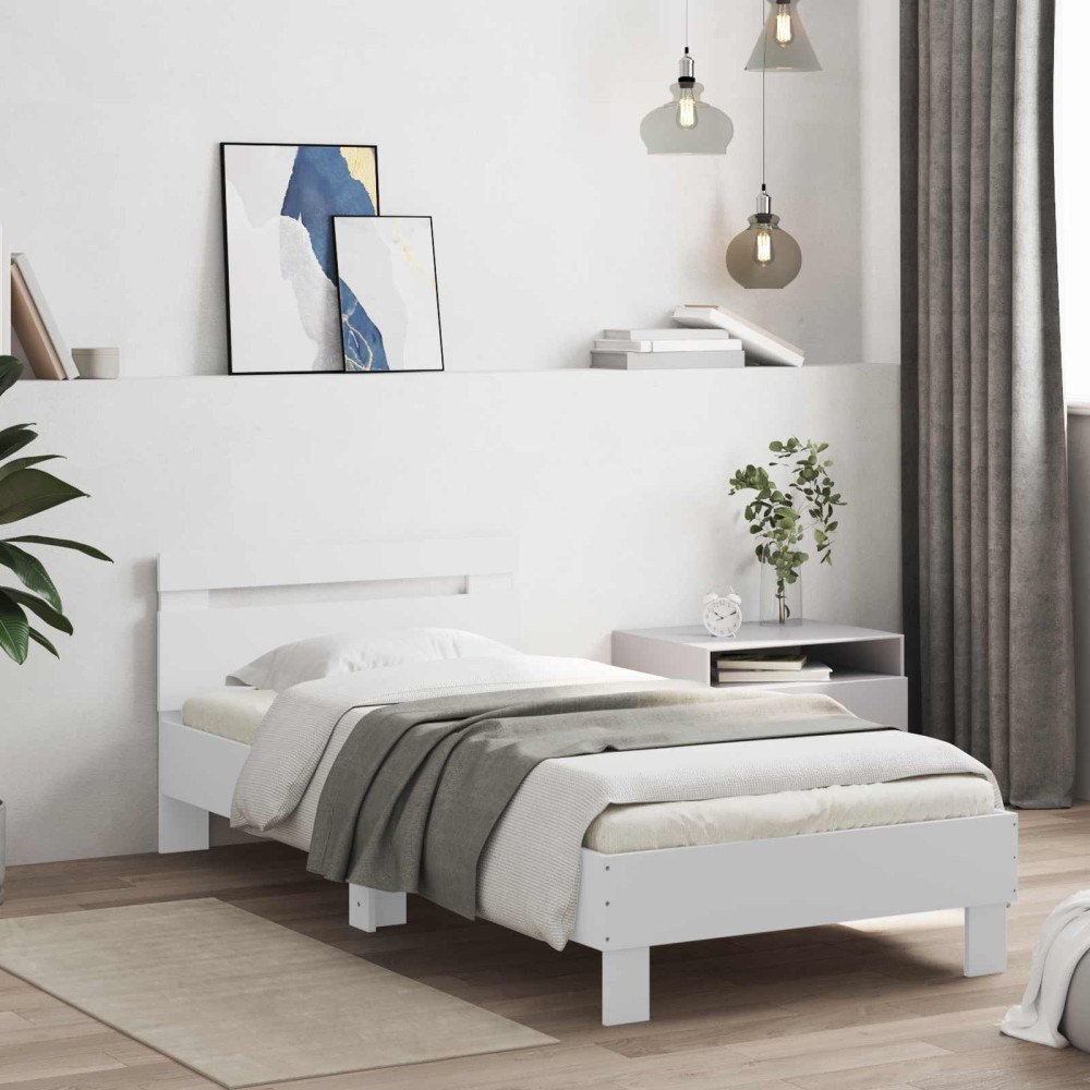 vidaXL Sängram med huvudgavel Vit 80 x 200 cm Konstruerat trä
