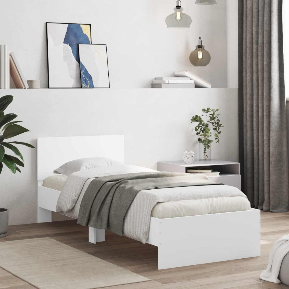 vidaXL Sängram med huvudgavel Vit 80 x 200 cm Konstruerat trä