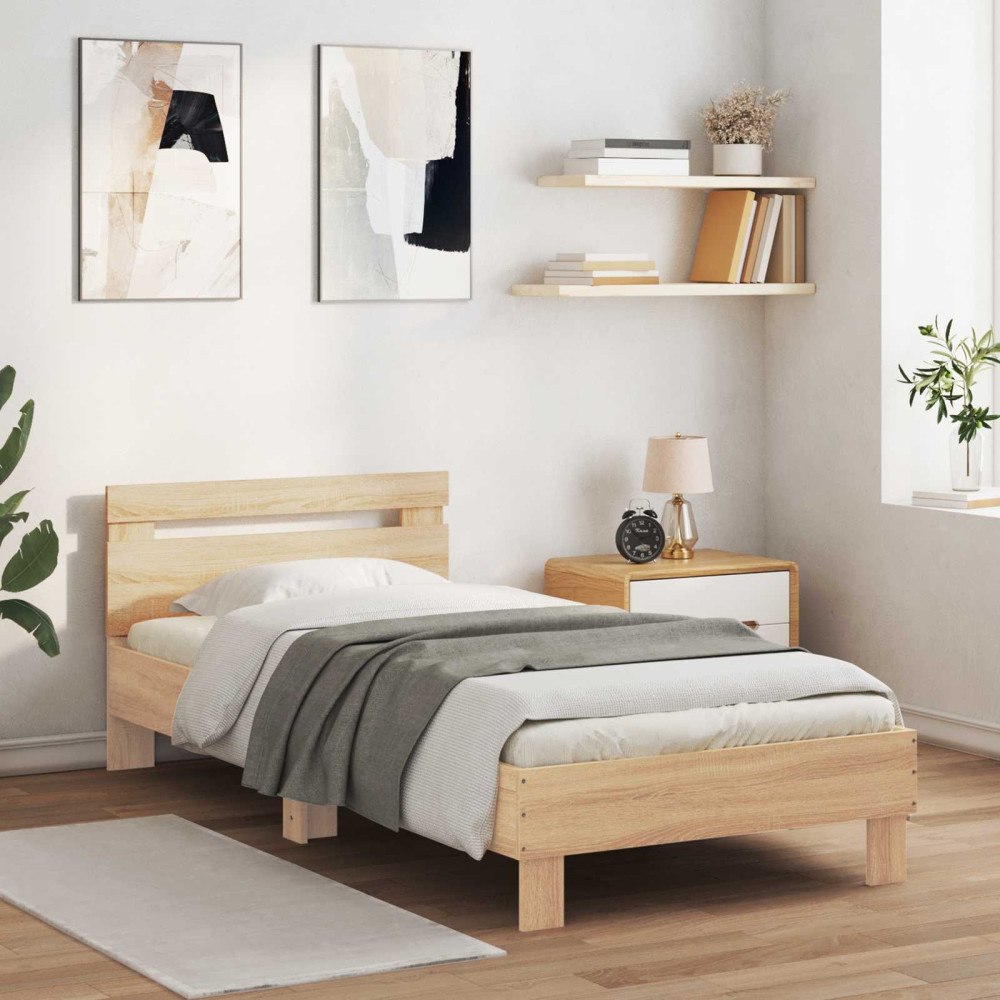 vidaXL Sängram med huvudgavel Sonoma-ek 80 x 200 cm Konstruerat trä