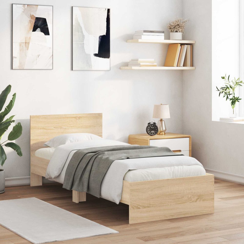 vidaXL Sängram med huvudgavel Sonoma-ek 80 x 200 cm Konstruerat trä