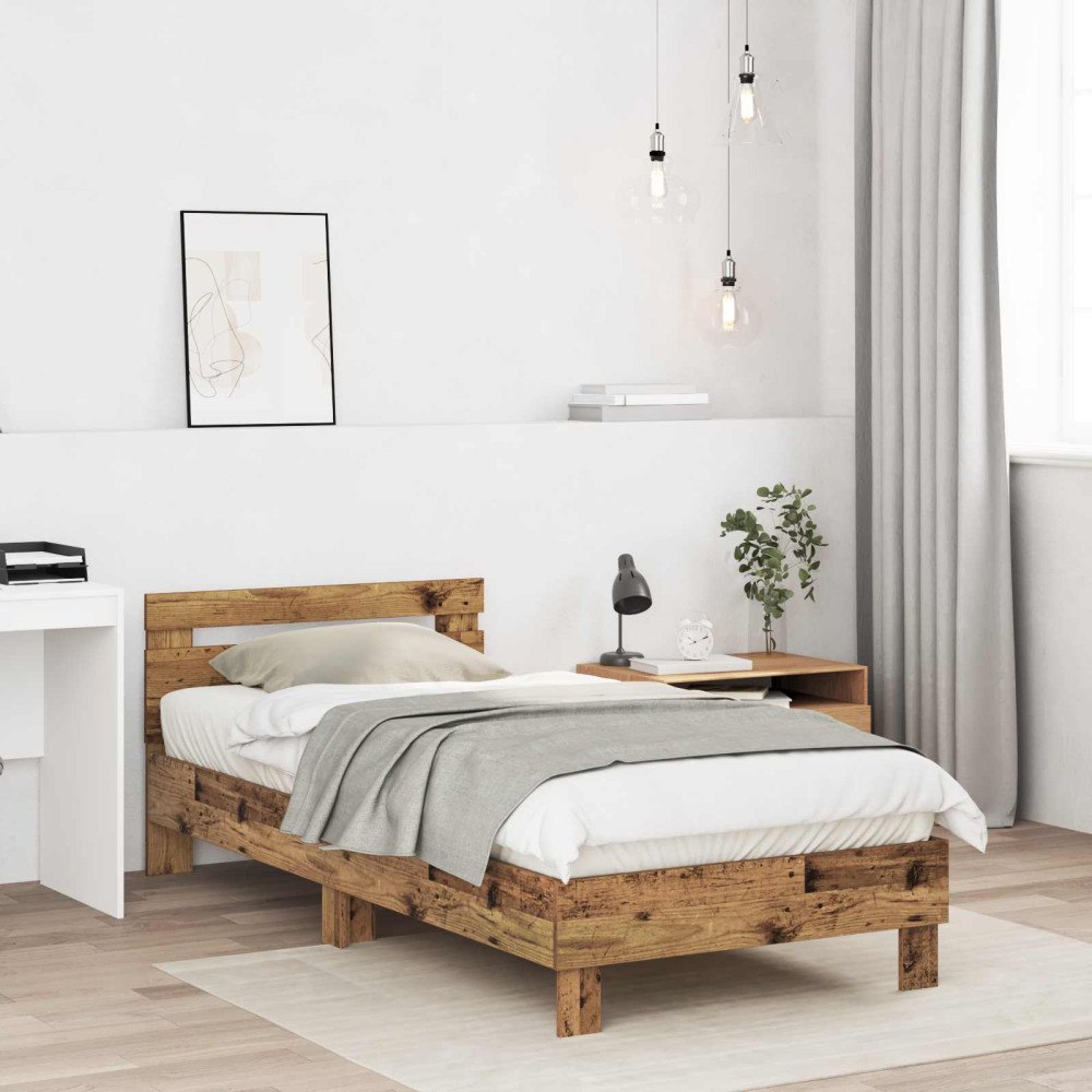vidaXL Sängram med huvudgavel Gammalt trä 80 x 200 cm Konstruerat trä