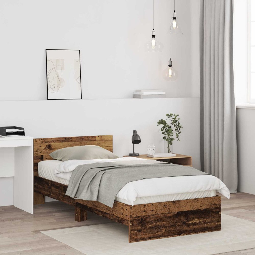 vidaXL Sängram med huvudgavel Gammalt trä 80 x 200 cm Konstruerat trä