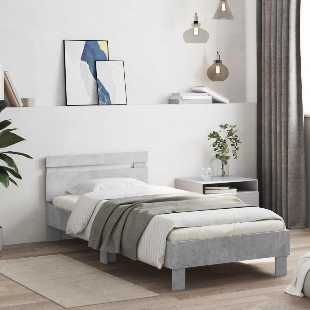 vidaXL Sängram med huvudgavel Betonggrå 80 x 200 cm Konstruerat trä