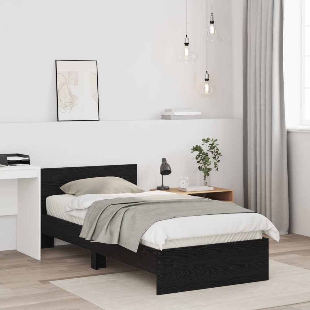 vidaXL Sängram med huvudgavel Svart ek 80 x 200 cm Konstruerat trä