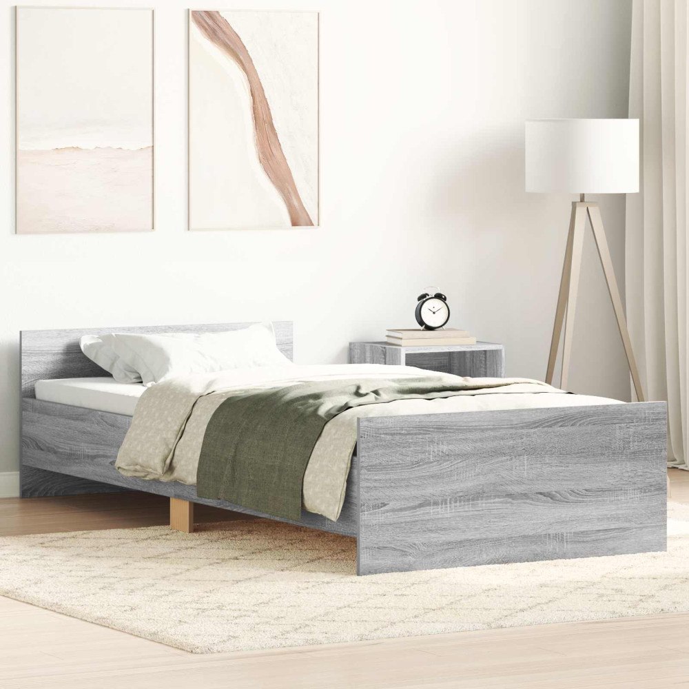 vidaXL Sängram med huvudgavel Grå Sonoma 80 x 200 cm Konstruerat trä