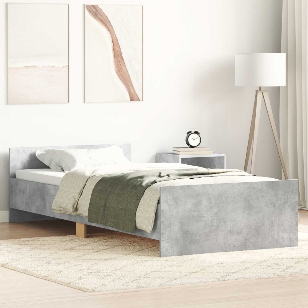vidaXL Sängram med huvudgavel Betonggrå 80 x 200 cm Konstruerat trä