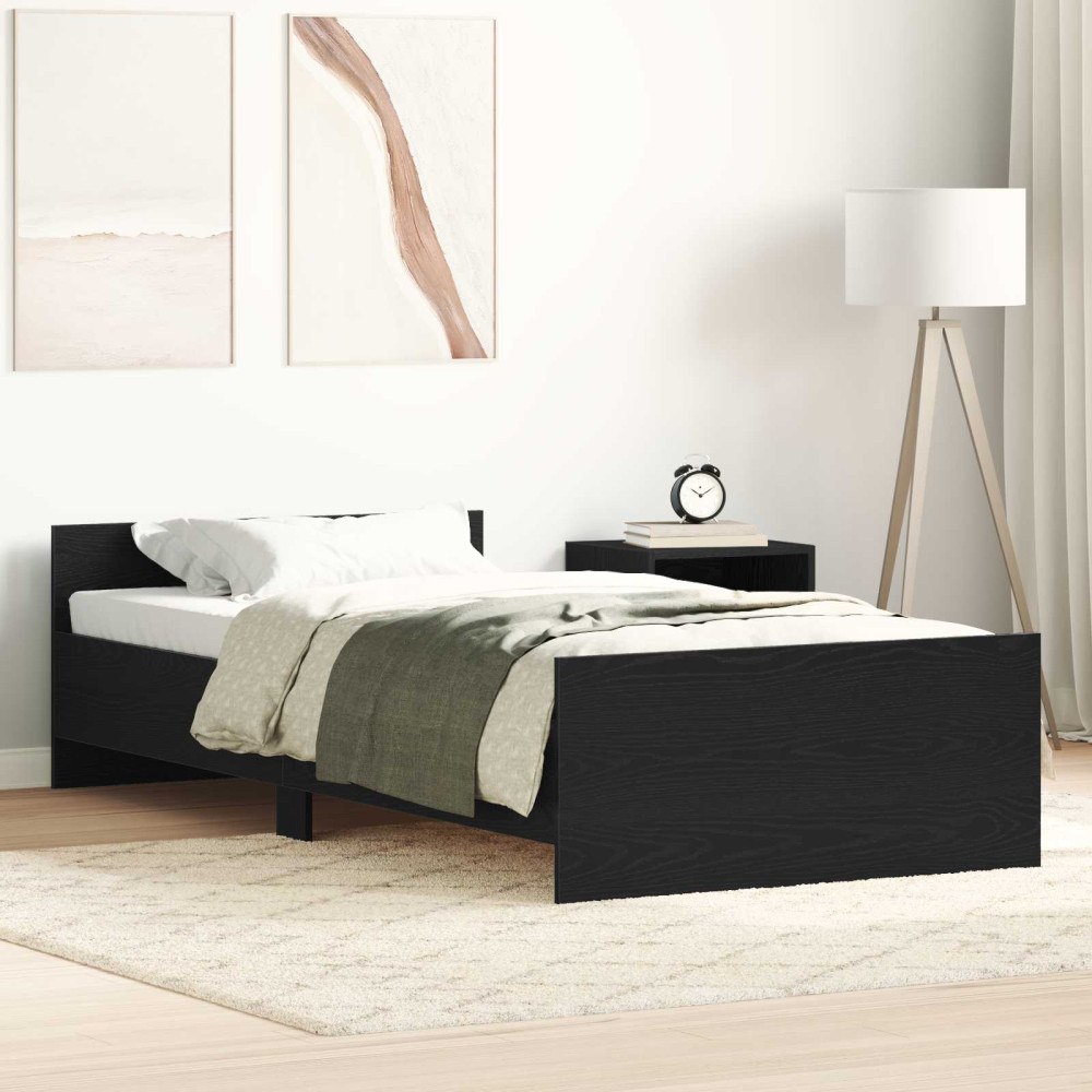 vidaXL Sängram med huvudgavel Svart ek 80 x 200 cm Konstruerat trä