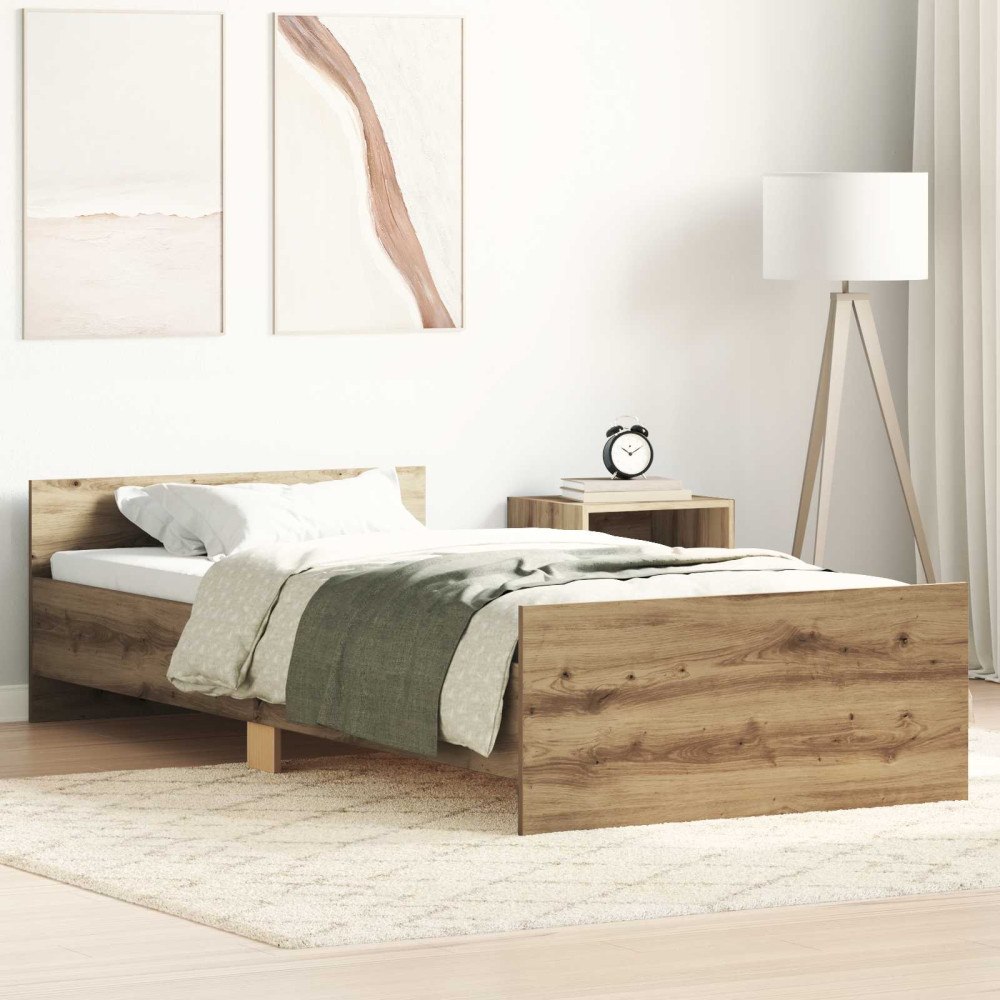 vidaXL Sängram med huvudgavel Artisan-ek 80 x 200 cm Konstruerat trä