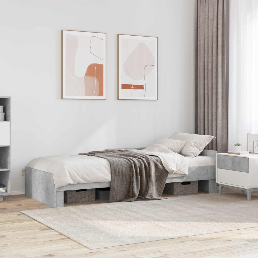 vidaXL Sängram med huvudgavel Betonggrå 80 x 200 cm Konstruerat trä