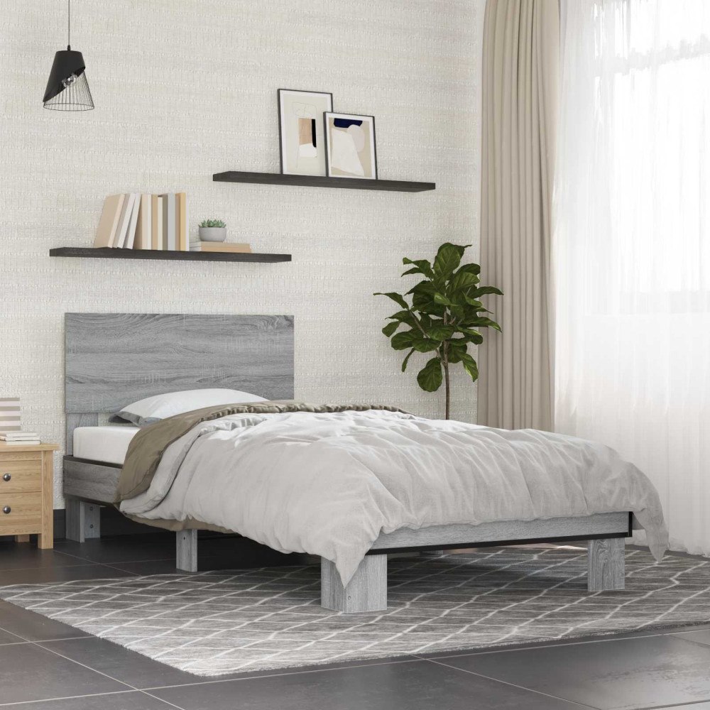 vidaXL Sängram med huvudgavel Grå Sonoma 80 x 200 cm Konstruerat trä