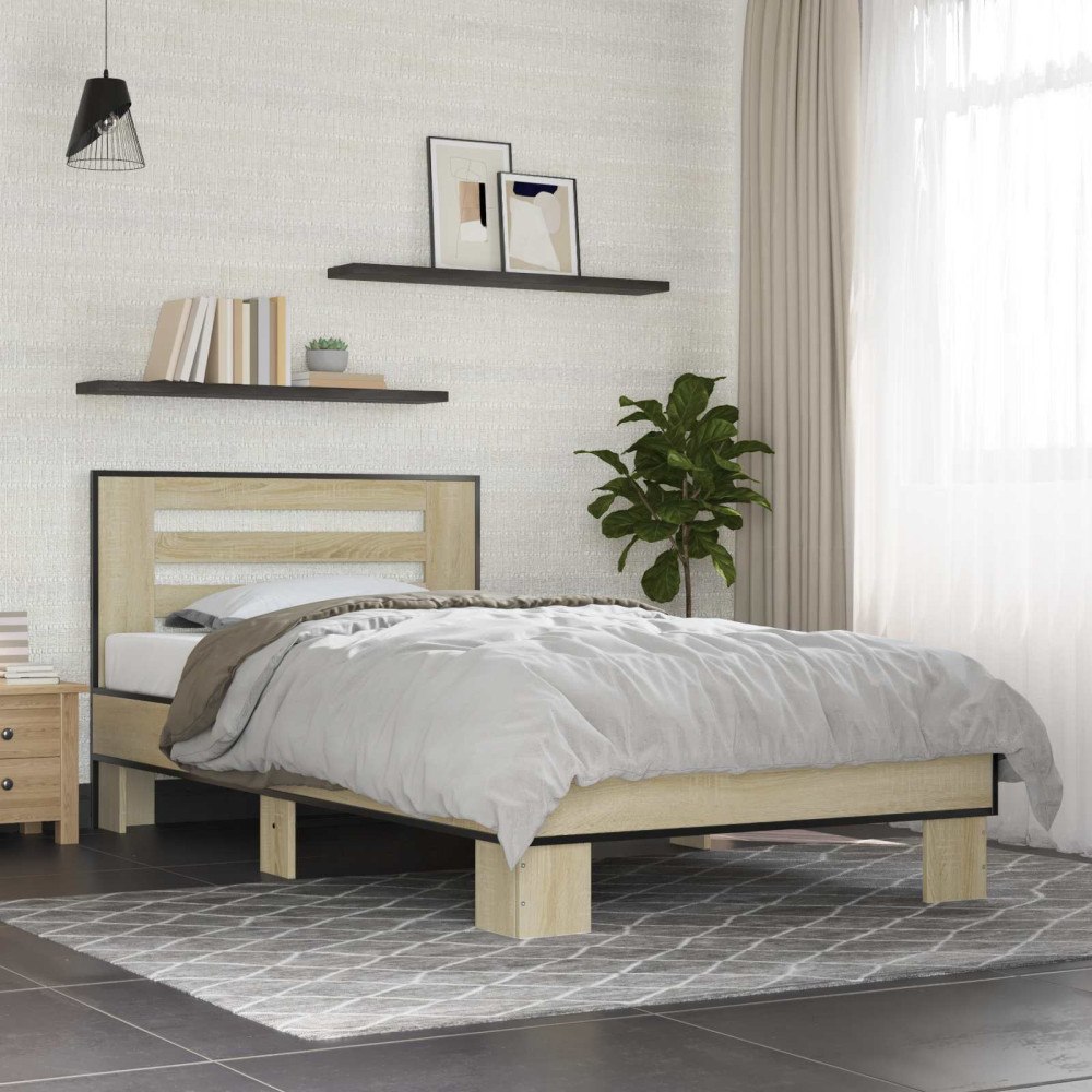 vidaXL Sängram med huvudgavel Sonoma-ek 80 x 200 cm Konstruerat trä