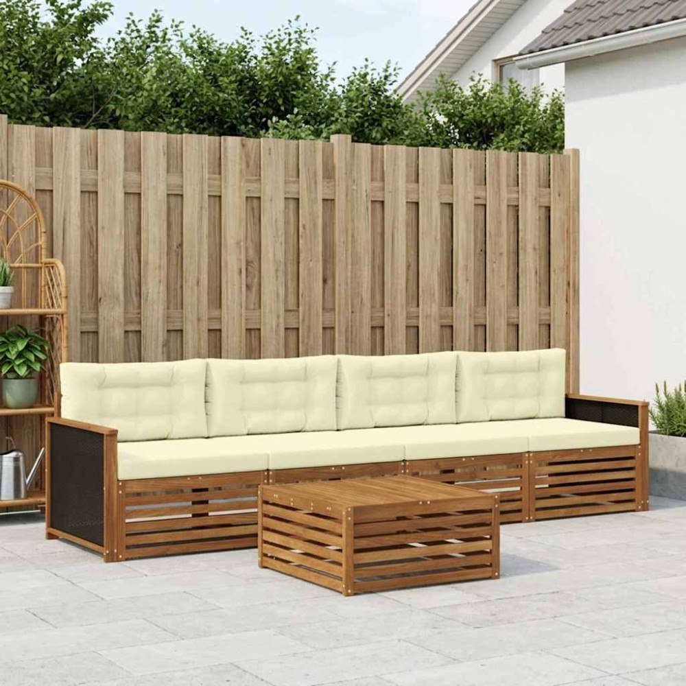 vidaXL Utomhussoffset 5 pcs Naturlig och Grädde Massivt Akaciaträ