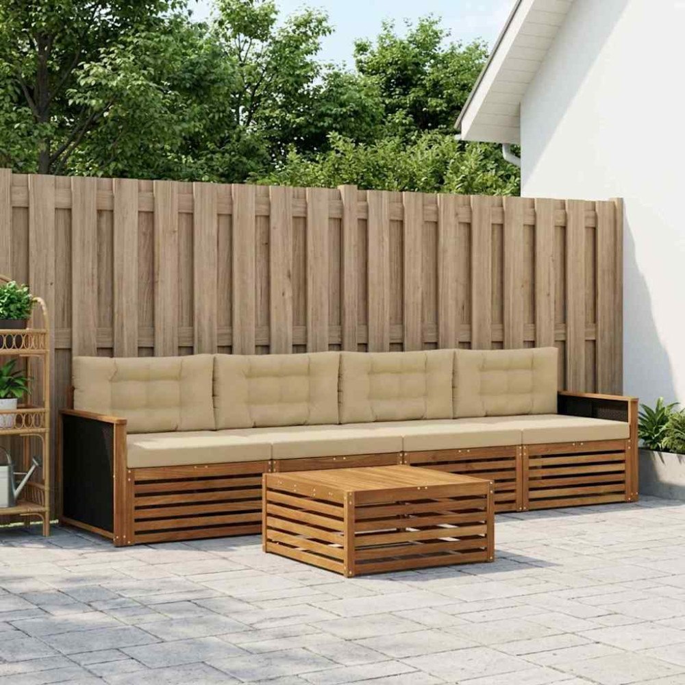 vidaXL Utomhussoffset 5 pcs Naturlig och Beige Massivt Akaciaträ