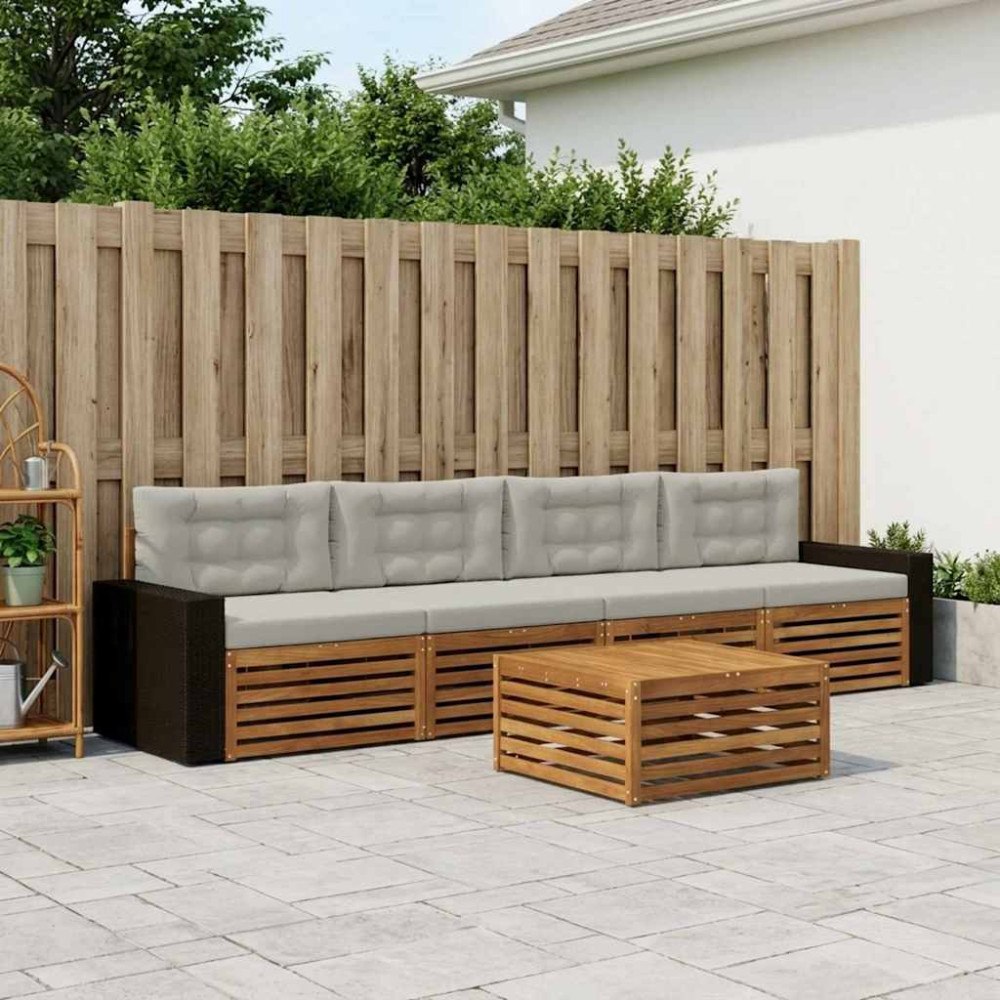 vidaXL Utomhussoffset 5 pcs Naturlig och ljusgrå Massivt Akaciaträ