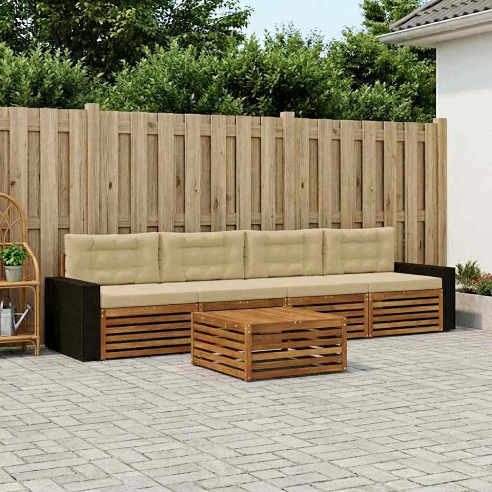 vidaXL Utomhussoffset 5 pcs Naturlig och Beige Massivt Akaciaträ