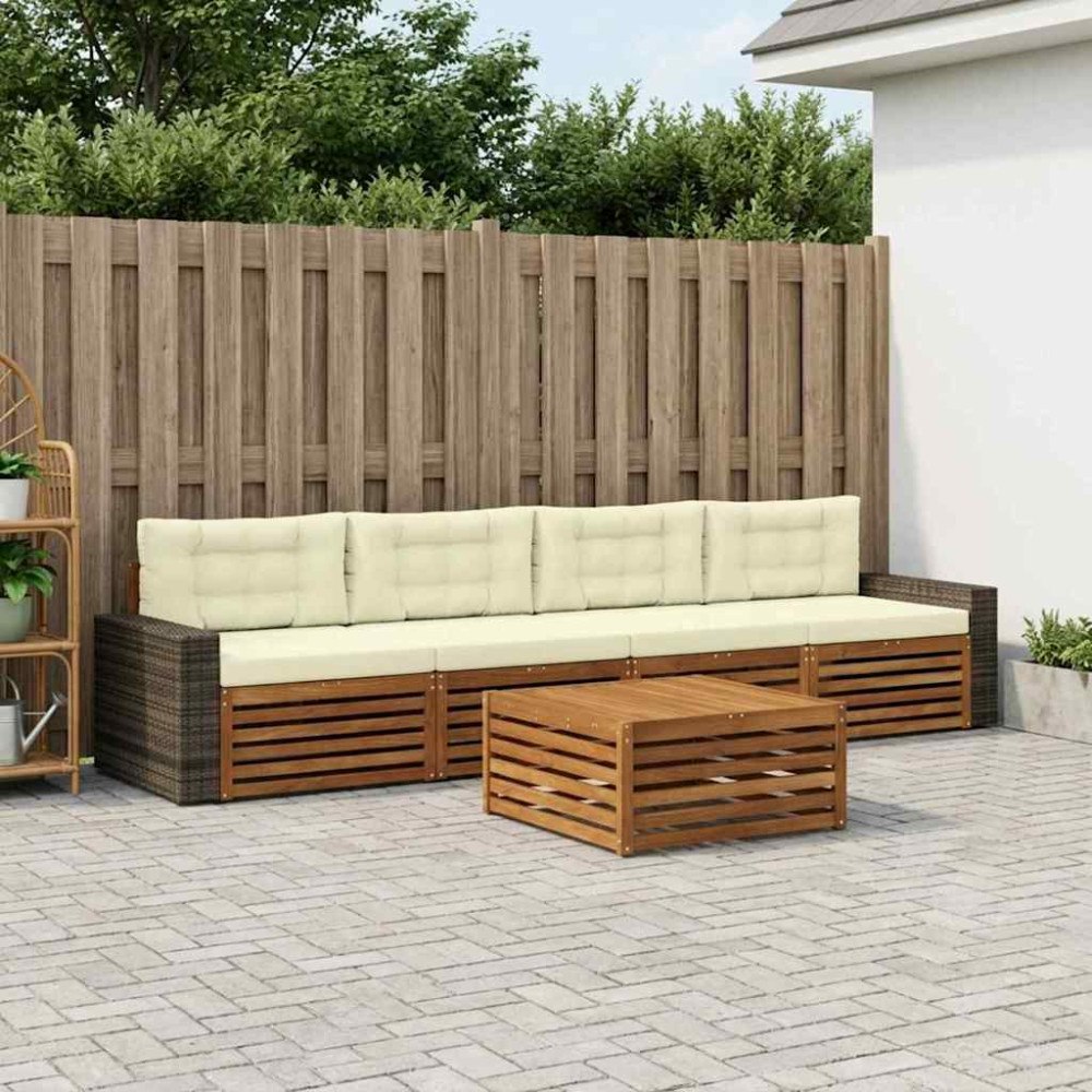 vidaXL Utomhussoffset 5 pcs Naturlig och Grädde Massivt Akaciaträ
