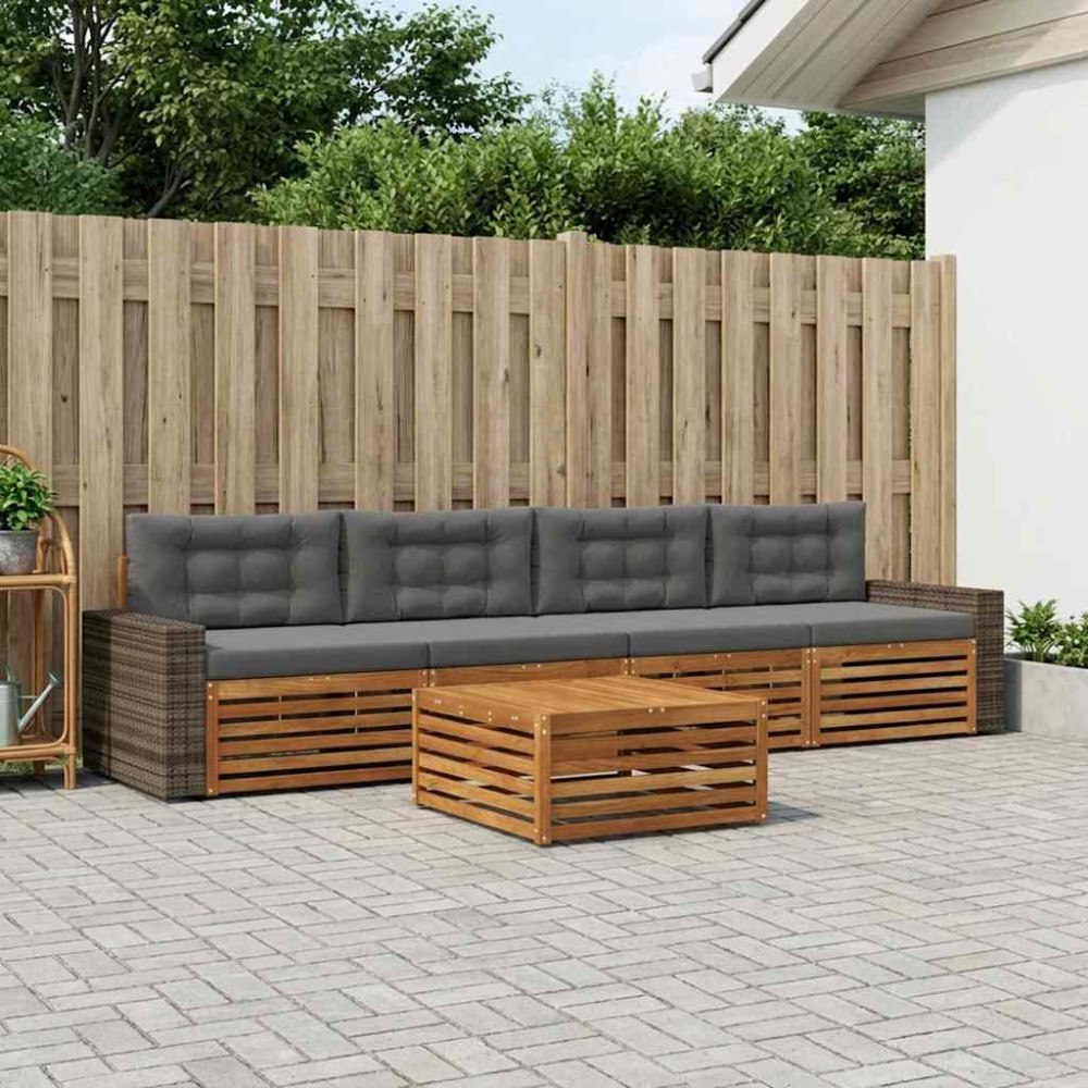 vidaXL Utomhussoffset 5 pcs Naturlig och Antracit Massivt Akaciaträ