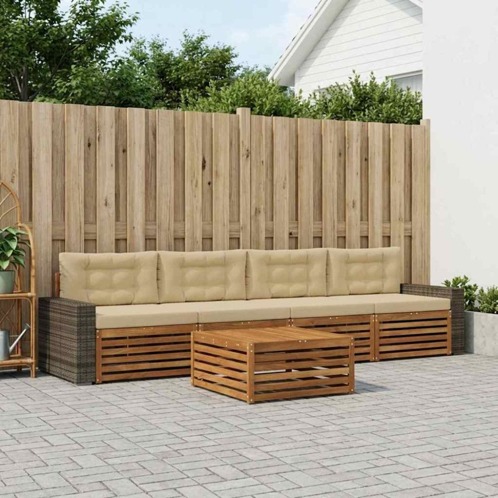 vidaXL Utomhussoffset 5 pcs Naturlig och Beige Massivt Akaciaträ