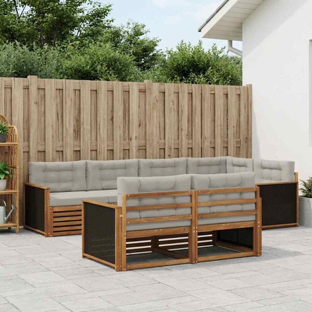 vidaXL Utomhussoffset med kudde 7 pcs Naturlig och ljusgrå