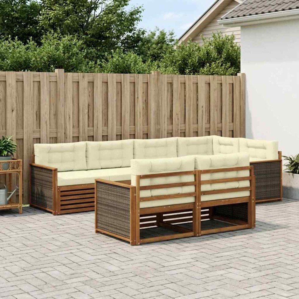 vidaXL Utomhussoffset 7 pcs Naturlig och Grädde