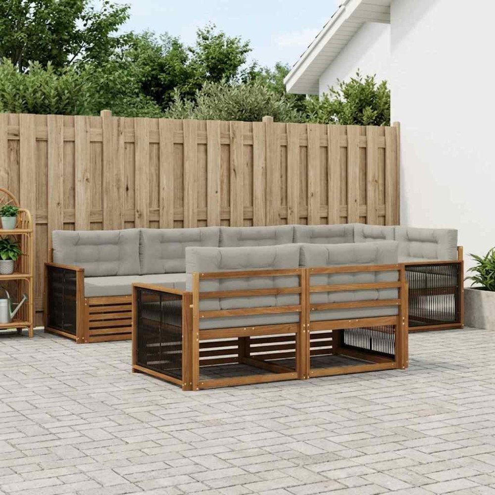 vidaXL Utomhussoffset med kudde 7 pcs Naturlig och ljusgrå