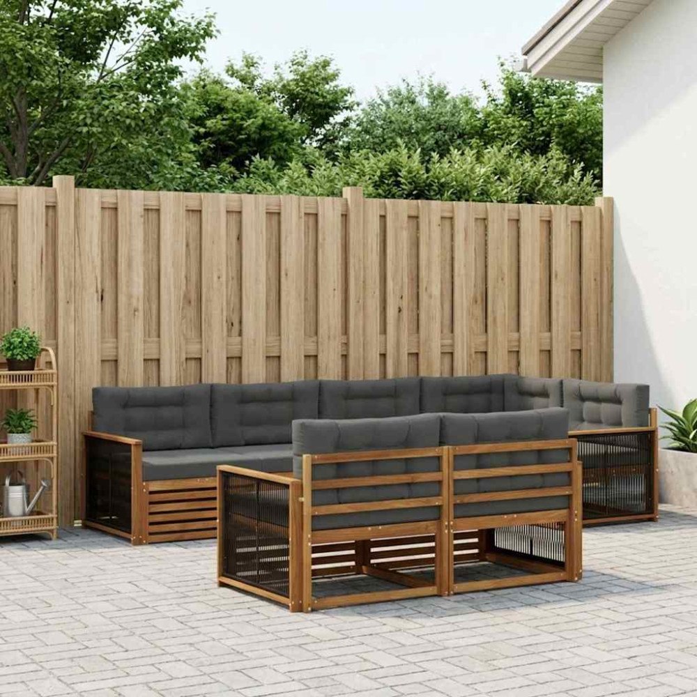 vidaXL Utomhussoffset med kudde 7 pcs Naturlig och Antracit