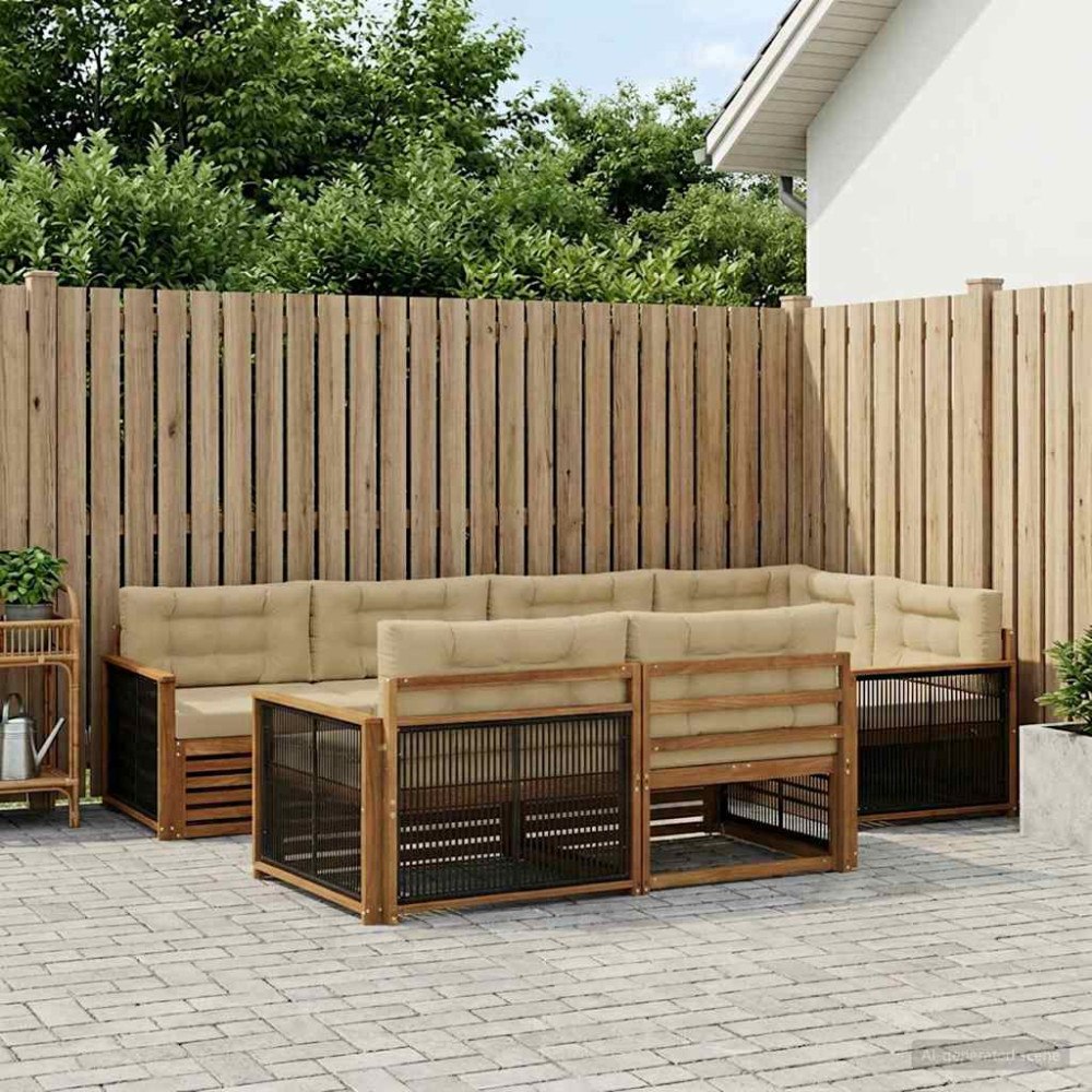 vidaXL Utomhussoffset med kudde 7 pcs Naturlig och Beige
