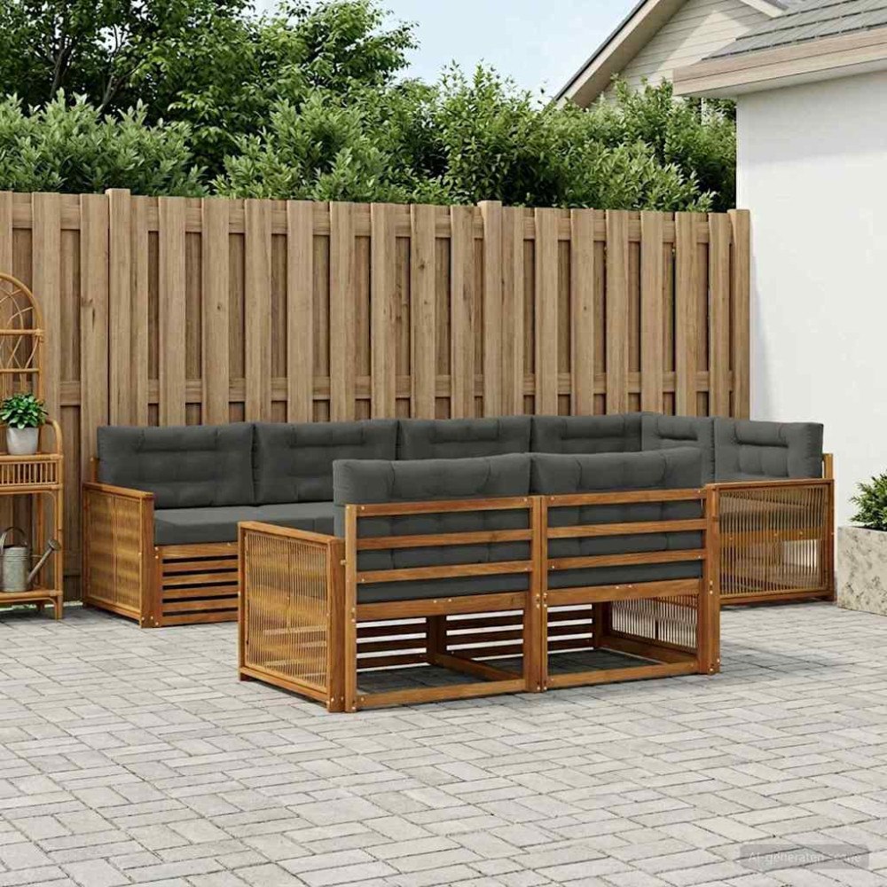vidaXL Utomhussoffset med kudde 7 pcs Naturlig och Antracit