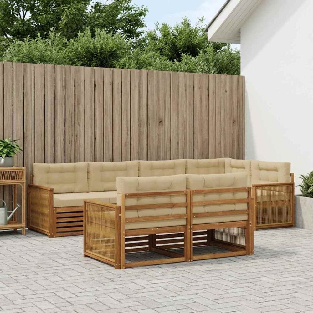 vidaXL Utomhussoffset med kudde 7 pcs Naturlig och Beige