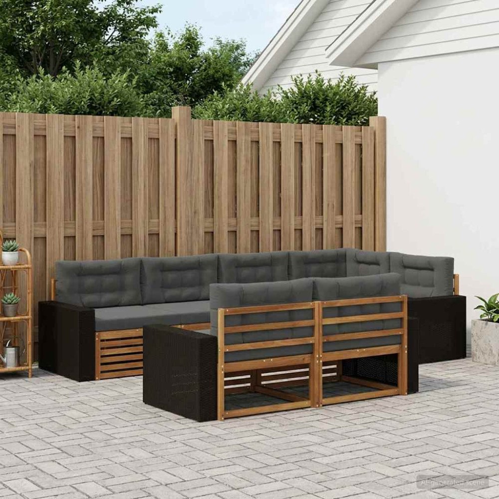 vidaXL Utomhussoffset med kudde 7 pcs Naturlig och Antracit