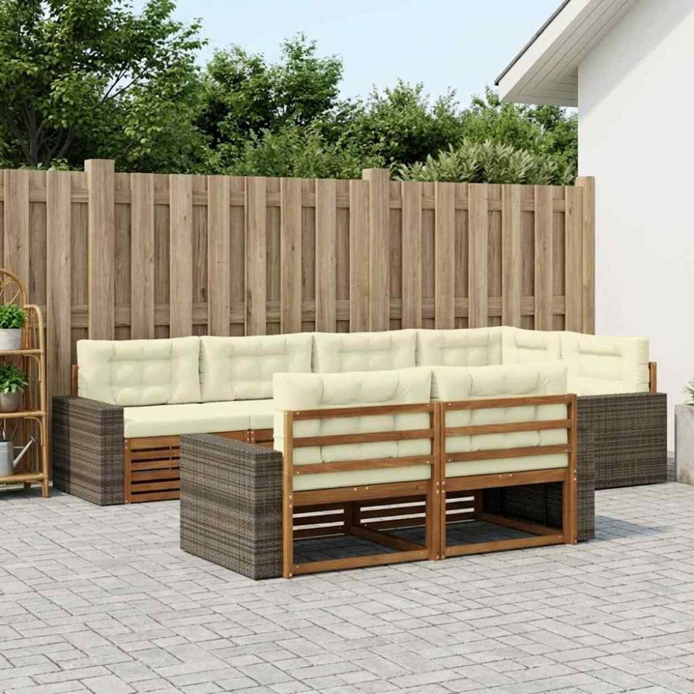 vidaXL Utomhussoffset med kudde 7 pcs Naturlig och Grädde
