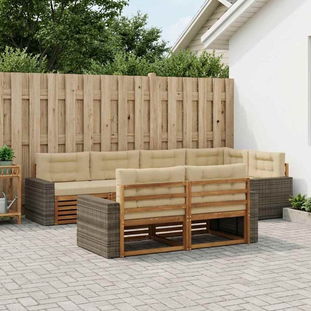 vidaXL Utomhussoffset med kudde 7 pcs Naturlig och Beige