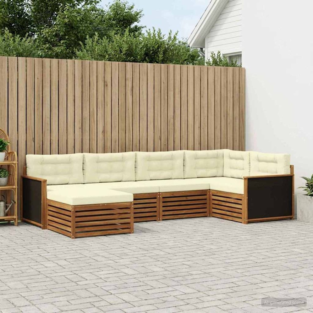 vidaXL Utomhussoffset med kudde 6 pcs Naturlig och Grädde