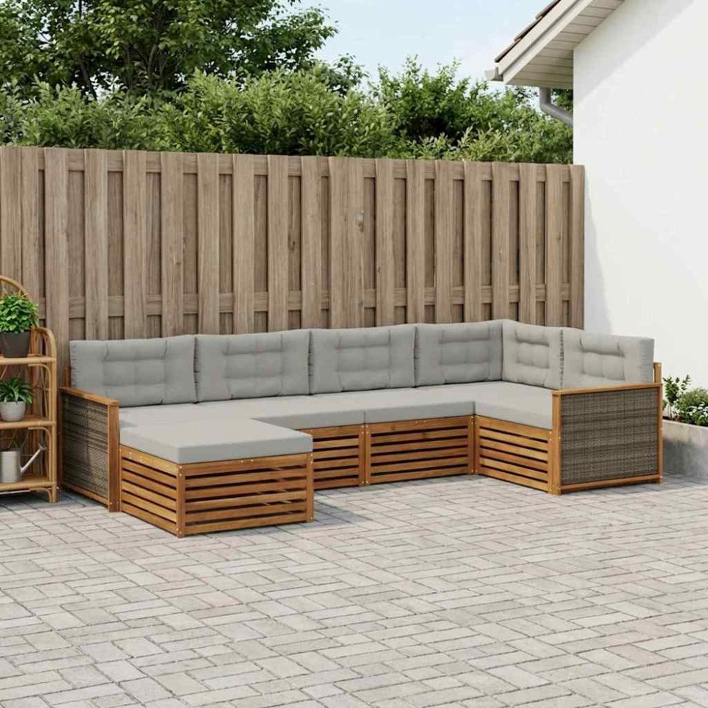 vidaXL Utomhussoffset med kudde 6 pcs Naturlig och ljusgrå