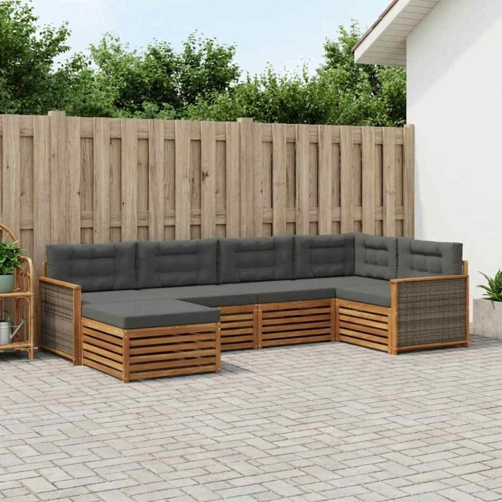 vidaXL Utomhussoffset med kudde 6 pcs Naturlig och Antracit