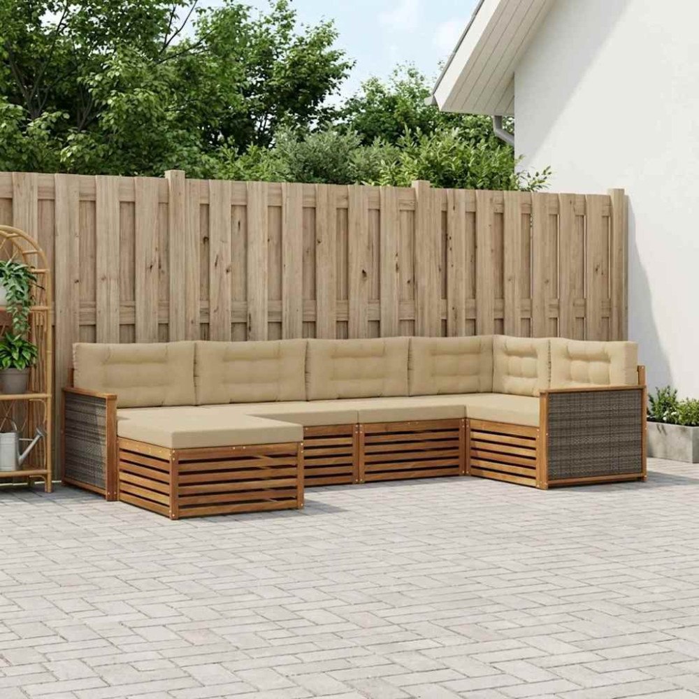 vidaXL Utomhussoffset med kudde 6 pcs Naturlig och Beige