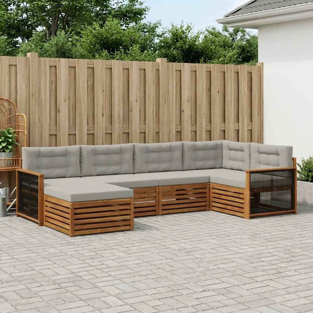 vidaXL Utomhussoffset med kudde 6 pcs Naturlig och ljusgrå