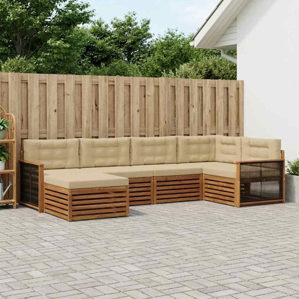 vidaXL Utomhussoffset med kudde 6 pcs Naturlig och Beige