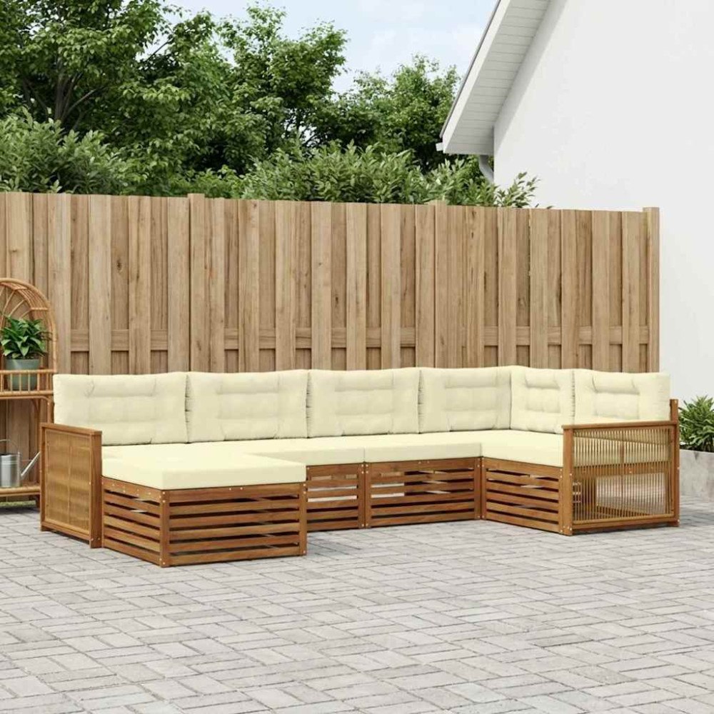 vidaXL Utomhussoffset med kudde 6 pcs Naturlig och Grädde