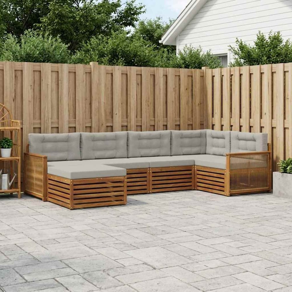 vidaXL Utomhussoffset med kudde 6 pcs Naturlig och ljusgrå