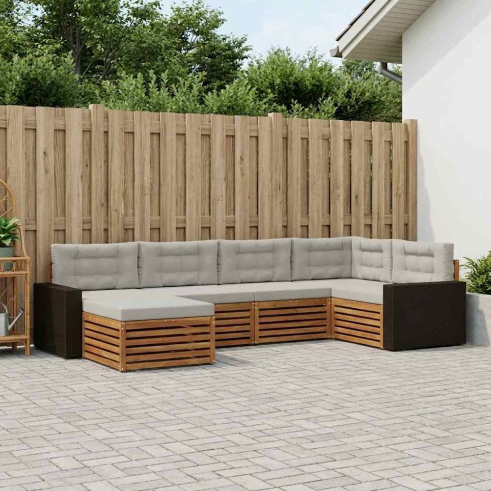 vidaXL Utomhussoffset med kudde 6 pcs Naturlig och ljusgrå