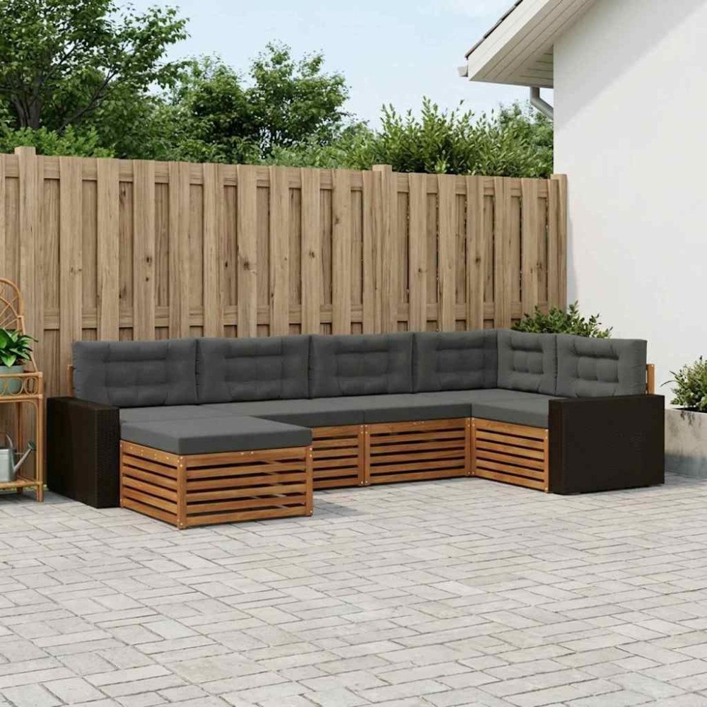vidaXL Utomhussoffset med kudde 6 pcs Naturlig och Antracit