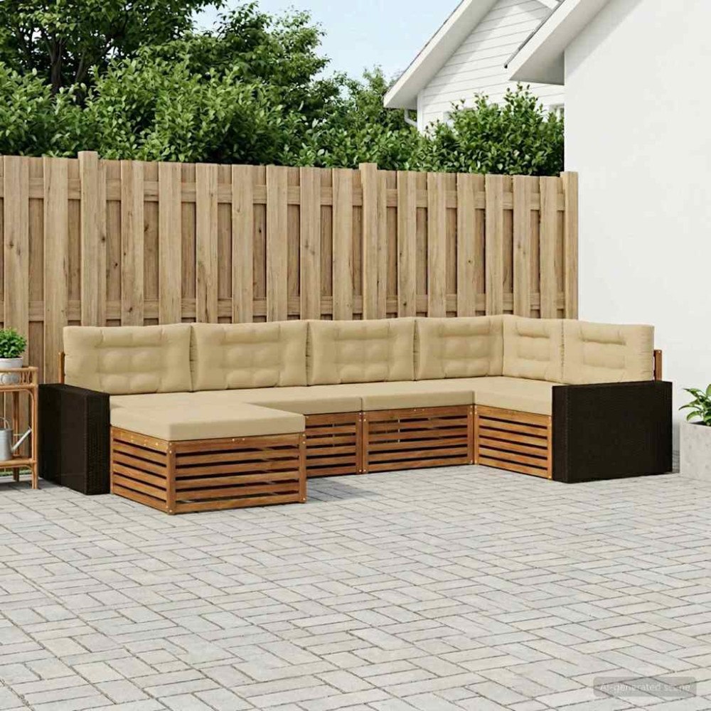 vidaXL Utomhussoffset med kudde 6 pcs Naturlig och Beige
