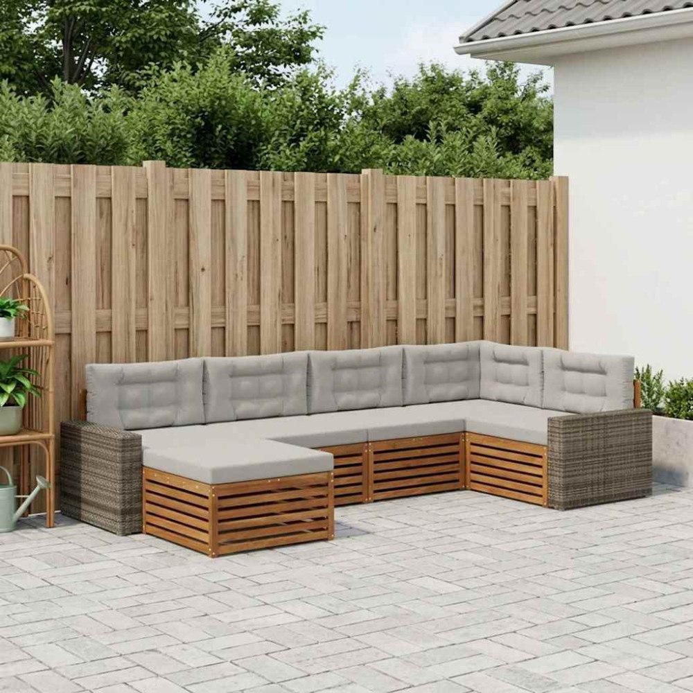 vidaXL Utomhussoffset med kudde 6 pcs Naturlig och ljusgrå