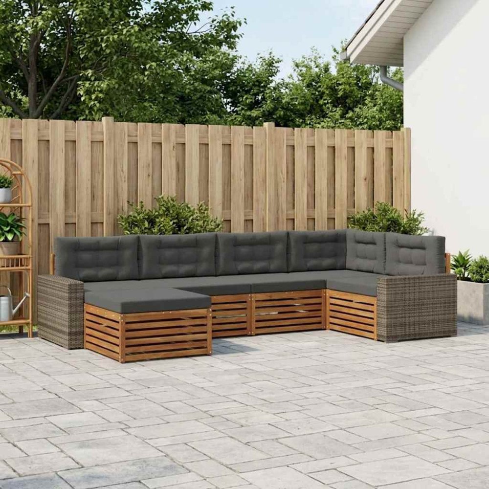 vidaXL Utomhussoffset med kudde 6 pcs Naturlig och Antracit