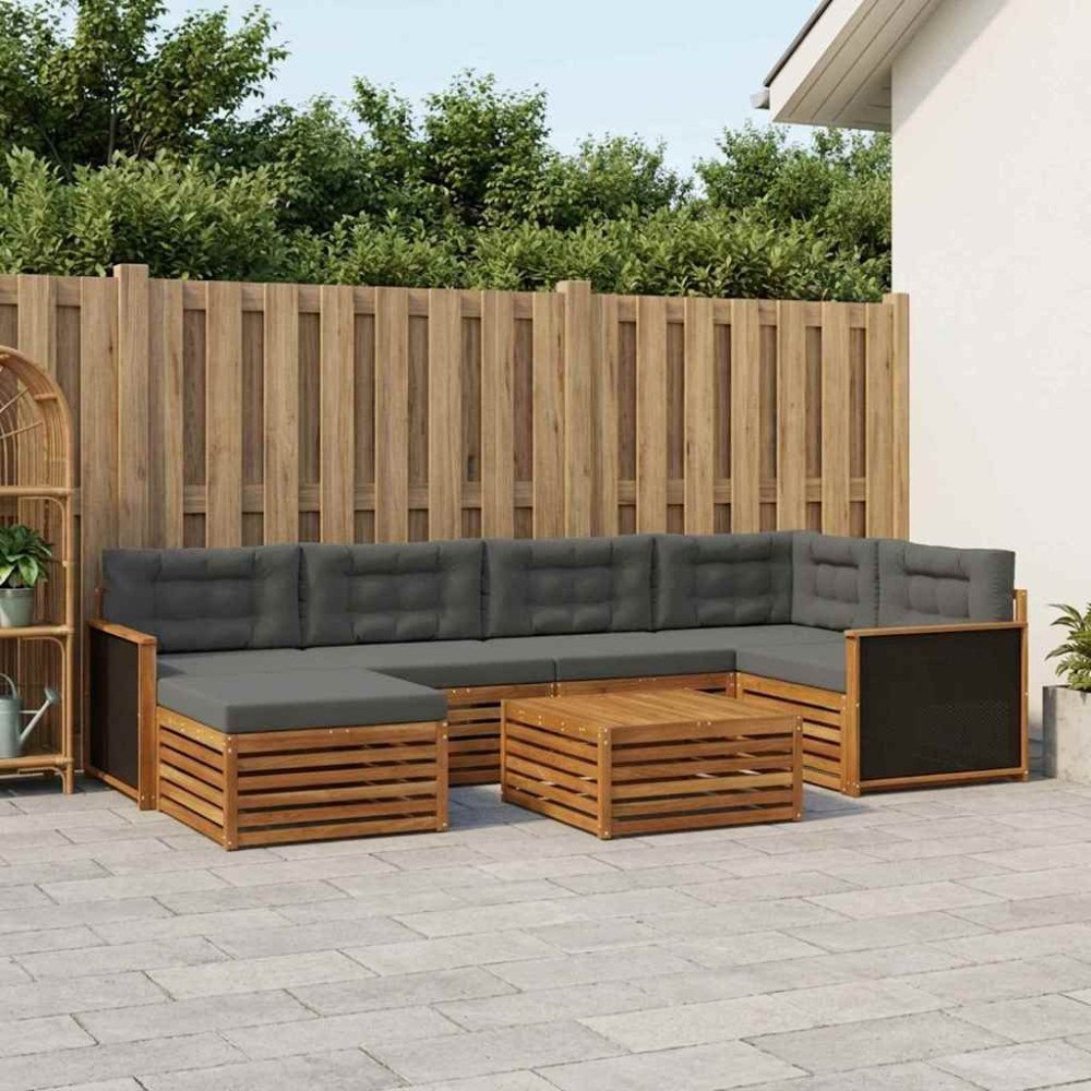 vidaXL Utomhussoffset med kudde 7 pcs Naturlig och Antracit