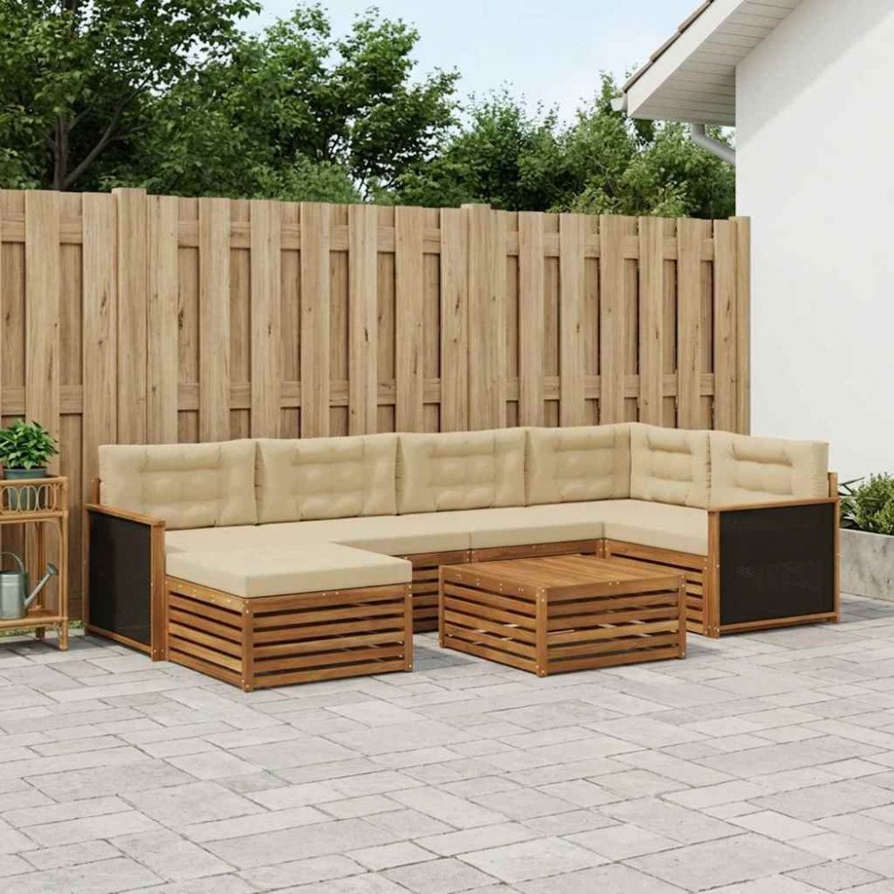 vidaXL Utomhussoffset med kudde 7 pcs Naturlig och Beige