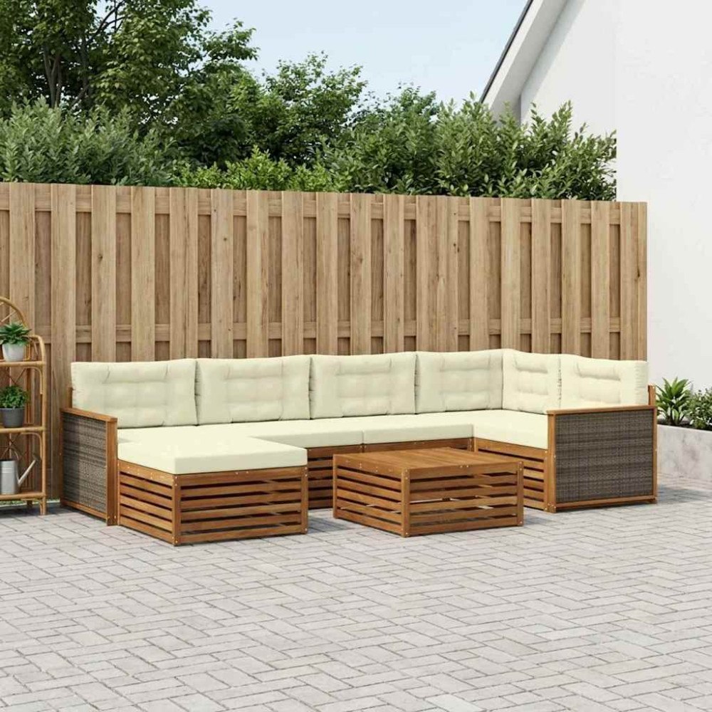 vidaXL Utomhussoffset med kudde 7 pcs Naturlig och Grädde